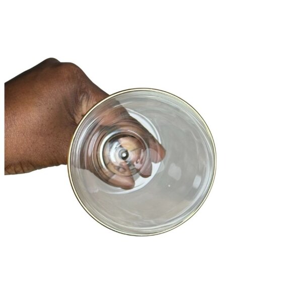 Vintage Gold Rim Wine Glasses Set of 2 | Elegant Mid Century Clear Glass Goblets - Picture 5 of 5